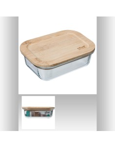 169190-boite verre rect 0,56l +bambou L. 17,3 x P. 12,8 x H. 6 cm