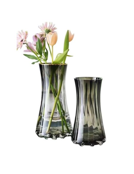 704120-rica vase en verre gris d11 cm x h28 cm