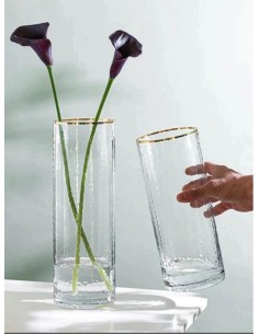 704342-rouka vase en verre avec bordure doré d10 cm x d30 cm