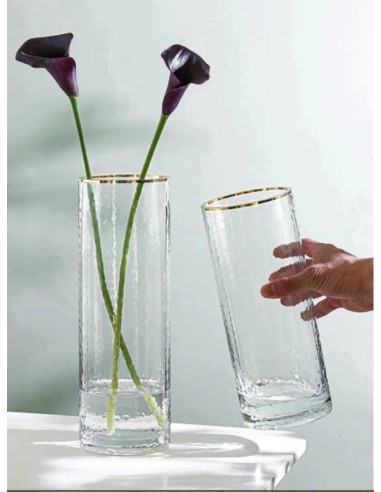 704342-rouka vase en verre avec bordure doré d10 cm x d30 cm