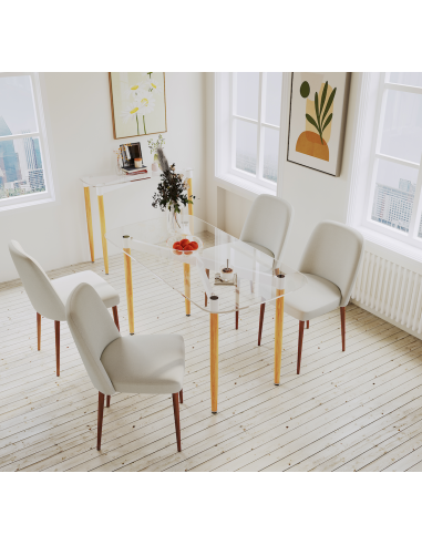 table aria - plateau transp + pieds bois -100x70x75cm