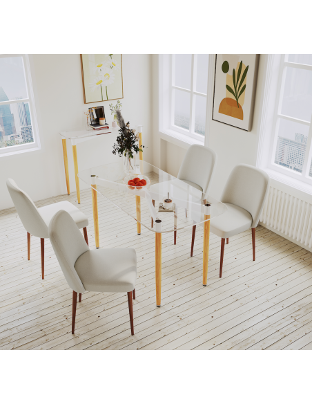 table aria - plateau transp + pieds bois -100x70x75cm