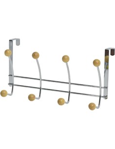 patere metal 8 crochets bois - chrome/bois