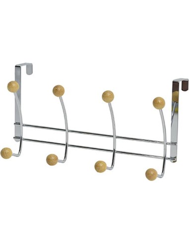 patere metal 8 crochets bois - chrome/bois