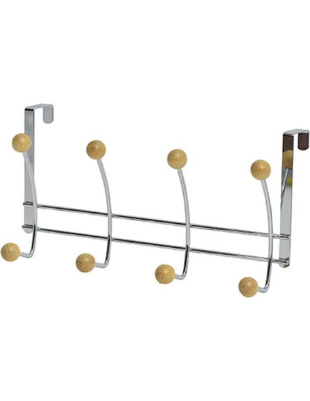 patere metal 8 crochets bois - chrome/bois