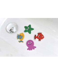 721025 - set de 4 mini fonds de douche pieuvre/poisson rouge/poisson jaune/etoil