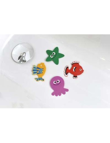 721025 - set de 4 mini fonds de douche pieuvre/poisson rouge/poisson jaune/etoil