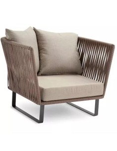 450621-capri fauteuil en résine taupe avec coussins beiges, 100x89xh81 cm