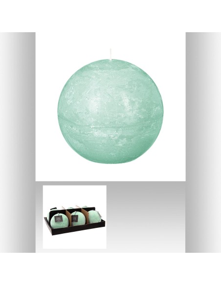 123054e-bougie boule rustic menthe  d8 D. 8 cm