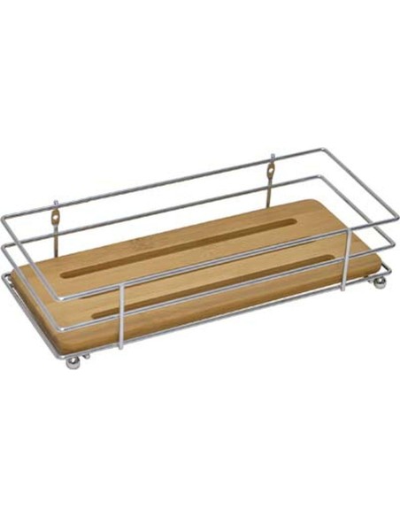 9161195 - panier rectangulaire structure metal/plateau bambou - chrome/bambou