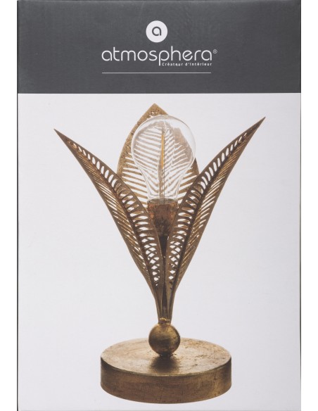 lampe led metal feuille dore h.25