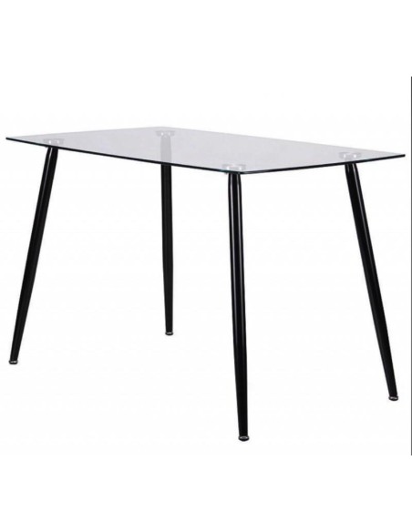 411462-stockholm table l120*l70*h75cm verre trempé pieds noir 410998