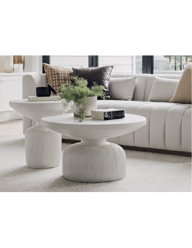 table basse ronde  waza blanc 76x42cm