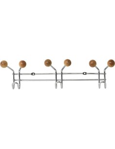 patere metal 3 crochets a fixer decoration bois - chrome/bois