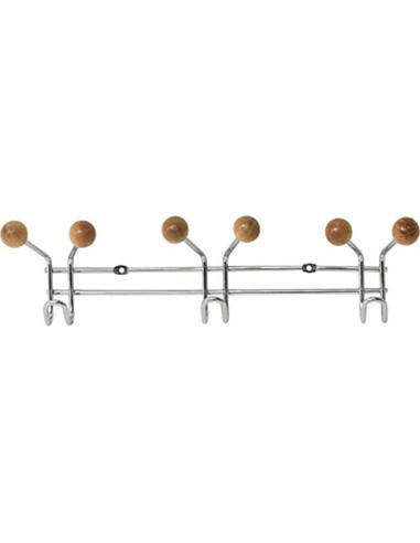 patere metal 3 crochets a fixer decoration bois - chrome/bois