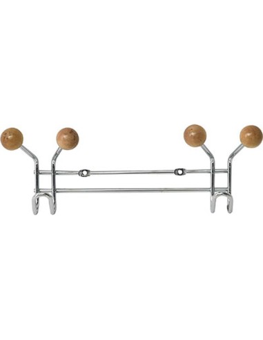 patere metal 2 crochets a fixer decoration bois - chrome/bois