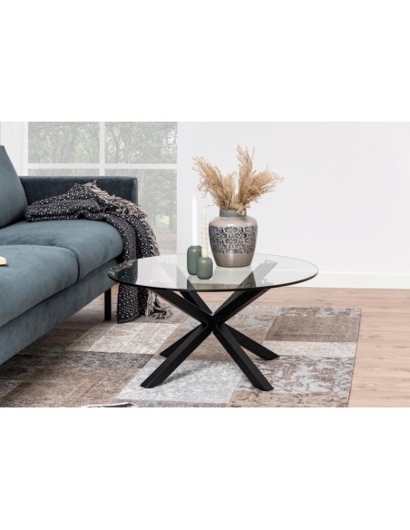 xylo - table basse ronde en verre xylo 82x40 pds metal noir