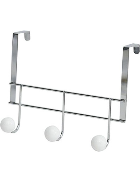 9000100 - patere metal 3 crochets resine blanche - chrome/blanc