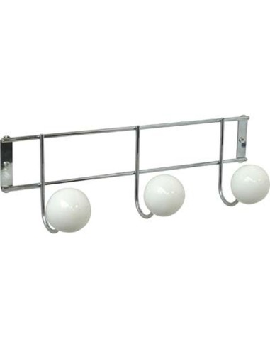 9002100 - patere metal a fixer 3 boules resine blanche gros diametre - chrome/bl