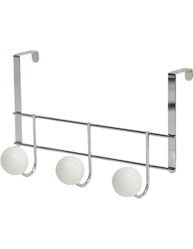 9006100 - patere metal 3 boules resine blanche gros diametre - chrome/blanc