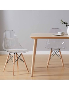 chaise tower transparente + pieds bois