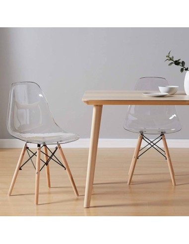 chaise tower transparente + pieds bois