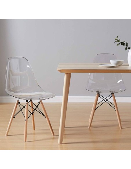 chaise tower transparente + pieds bois