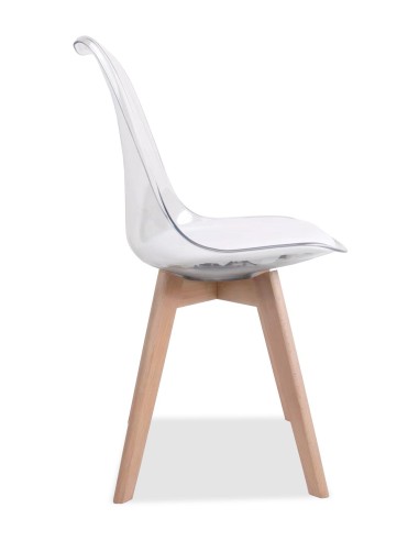 chaise moon transparent assise blc pied bois