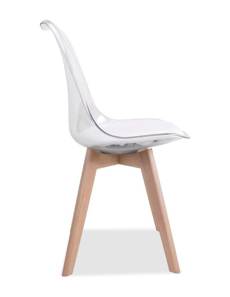 chaise moon transparent assise blc pied bois