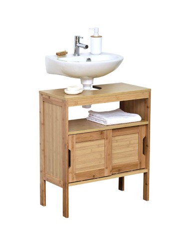9900195 - meuble sous lavabo bambou et mdf 2 portes coulissantes/1 éetagere - ma