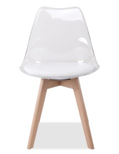 chaise moon transparent assise gris pied bois