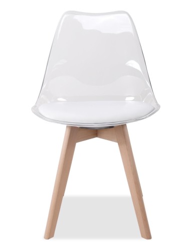 chaise moon transparent assise gris pied bois