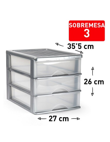 1112412 - bloc de rangement bureau 3 tiroirs argent