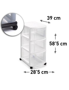 1209501-bloc de rangement 3 tiroirs avec roulettes blanc