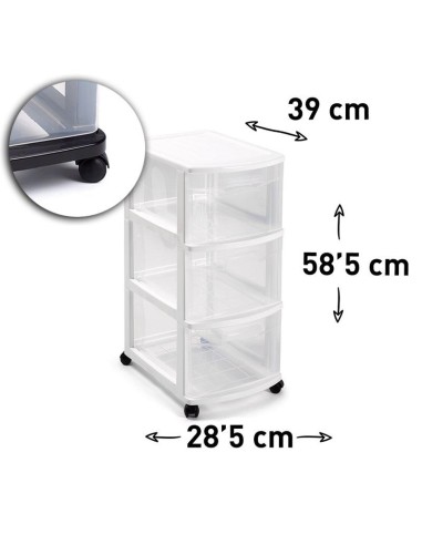 1209501-bloc de rangement 3 tiroirs avec roulettes blanc