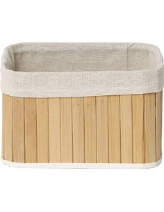 847419505 - corbeille rectangulaire pm bambou 22x16x14 cm - bambou/tissu lin