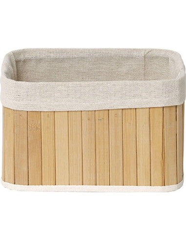 847419505 - corbeille rectangulaire pm bambou 22x16x14 cm - bambou/tissu lin
