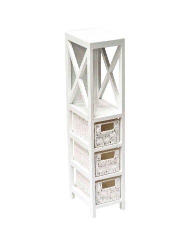 meuble mdf blanc 1 etagere + 3 paniers papier tresses - blanc