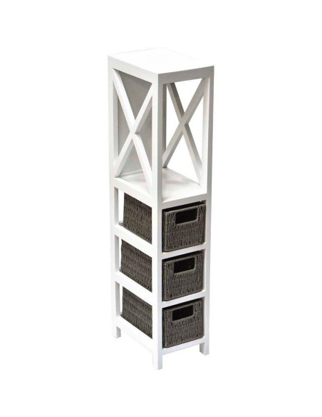 9892208 - meuble mdf blanc 1 etagere + 3 paniers papier tresses - blanc/gris