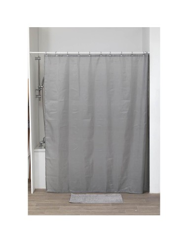 rideau de douche polyester 180x200 cm/12 anneaux pp - gris