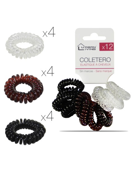15668 - elastique a cheveux plastique x12 trans/marron/noir