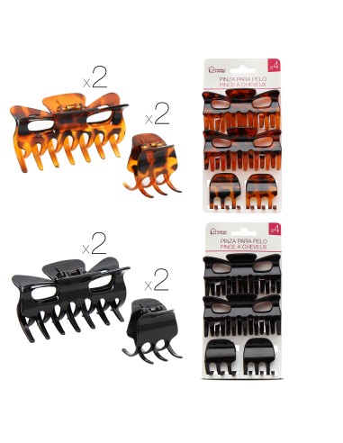 15660 - pince é cheveux 2 petites/2 grandes noir/marron