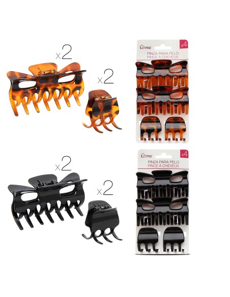 15660 - pince é cheveux 2 petites/2 grandes noir/marron