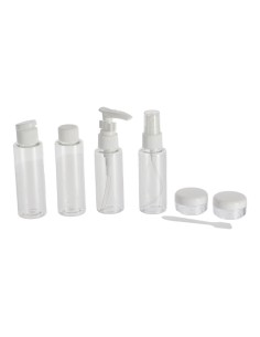 6810101 - trousse de voyage pvc et 6 contenants vides + spatule - transparent/bl