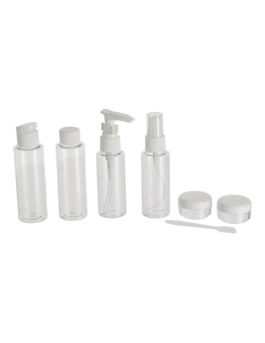 6810101 - trousse de voyage pvc et 6 contenants vides + spatule - transparent/bl