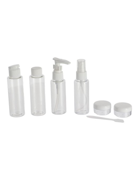 6810101 - trousse de voyage pvc et 6 contenants vides + spatule - transparent/bl