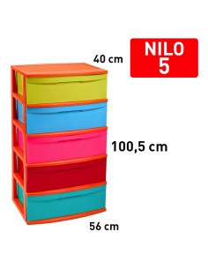 1223403-bloc de rangement nilo 5 tiroirs multicolore