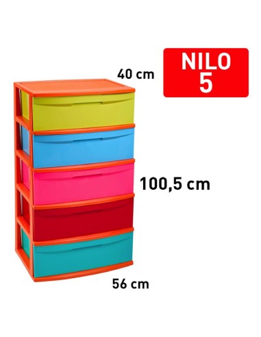 1223403-bloc de rangement nilo 5 tiroirs multicolore