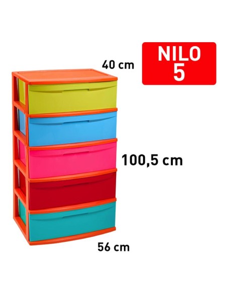 1223403-bloc de rangement nilo 5 tiroirs multicolore