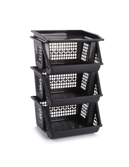 1113622-lot de 3 resserres a legumes empilables gris fonce